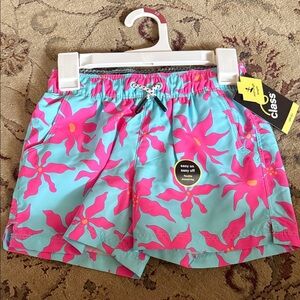 Art class boys Aqua & Hot Pink Floral Swim Shorts XS 4/5